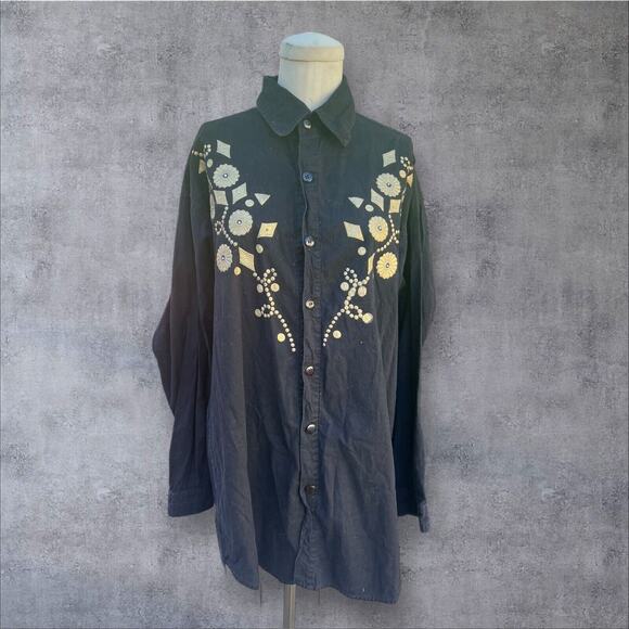 BLACK Medium BLING U.S.A. WESTERN CRYSTAL Shirt Cotton - Picture 1 of 3